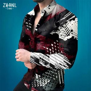 New Men's Shirts Long Sleeve Shirt Mens Dress Shirts for Men Clothing Button Up Office Business Printed Casual Cardigan Top
