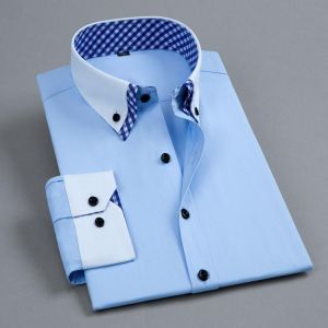 all in one place בגדי גברים Long Sleeve Men&#x27;s Formal Dress Shirt Easy-care New Fashion Double Collar Solid Color Business Office Work Smart Casual Shirt
