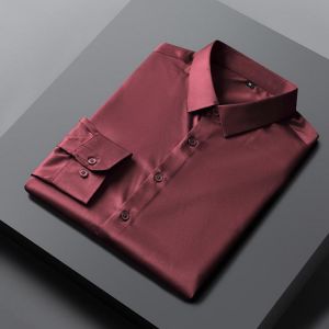 Casual Men's Dress Shirt Long Sleeve Luxury Ice Silk Slim Fit Fashion Western Design Button Up Shirt Men Shirts Summer