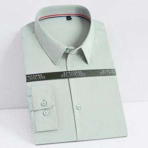 Men's Fashion Bamboo-fiber Dress Shirts Pocket-less Design Comfortable Standard-fit Formal Business Long Sleeve Classic Shirt
