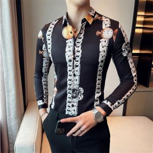 Brand Luxury Printed Men Shirt 2021 Autumn Fashion Long Sleeve Slim Fit Business Dress Shirt Social Party Nightclub Streetwear