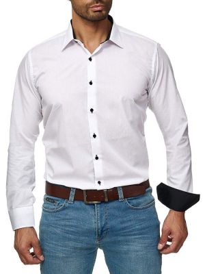 2021Camisa de algodón de manga larga para hombre, ropa ajustada para actos sociales, informal, negocios, de color blanco y negro