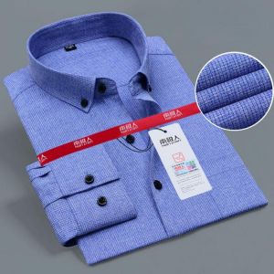 Mens Autumn Bamboo-fiber Dress Shirts Long Sleeve Thick Warm Button-down Collar Wrinkle Free Business Wrok Shirt Soft Breathable