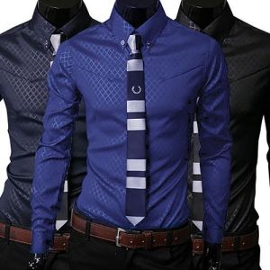 New Argyle luxury men's shirt Business Style Slim Soft Comfort Styles Long Sleeve Casual Dress Shirt Gift For Men