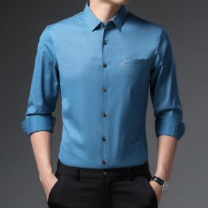 High-end Luxury Men's Shirts Spring and Autumn Long-sleeved Pocket Shirts for Young and Middle-aged Business Casual Shirts Me