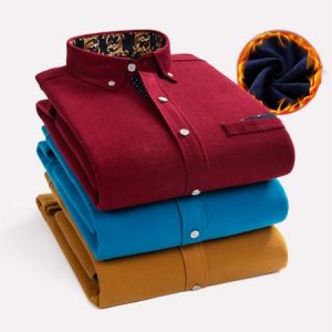 2021 new men's corduroy plus velvet long-sleeved shirt men's autumn winter fashion business casual solid color thickened