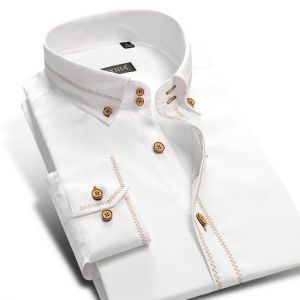 Luxury 100% Cotton Men‘s’ Dress Shirt White Long Sleeve Formal Fashion Business High Quality Work Social Smart Casual Shirt
