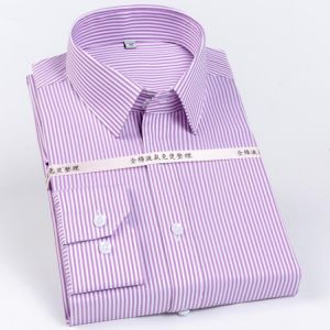 Men's Classic Striped Printed Wrinkle-Resistant Dress Shirts 100% Cotton Regular-Fit Formal Business Long-Sleeve Non-iron Shi