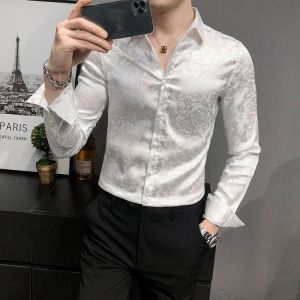 British Style Digital Print Business Gentlemen Shirt Men Clothing 2021 Long Sleeve Formal Wear Casual Prom Tuxedo Dress 3XL-M