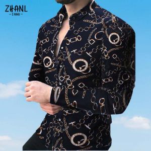 Victorian Blouse Male Fashion Print Luxury Button up for men clothing Business Casual Social Long Sleeve Shirt Man Dress Shirts