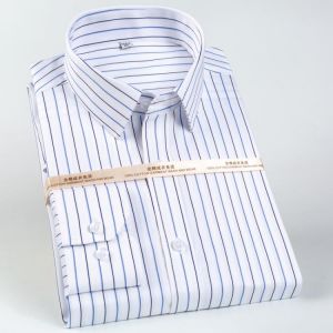 Men's Classic Long Sleeve Non-Iron Striped Shirts Casual Standard-fit Formal Business Work Social 100% Cotton Basic Dress Shi