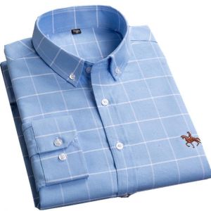 Plaid Oxford Dress Shirts Men England Style Pure Cotton Pocketless Casual Social Camisa Soft Fit Checkered Man Blouse Big5XL 6XL