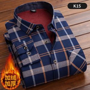 Plus Size 5XL 2021 Winter Mens Fashion Warm Long Sleeve Plaid Shirt Male Thicken Fleece Lined Soft Casual Flannel Dress Shirts；P