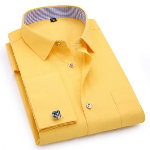 Mens French Cufflinks Long sleeves Shirts Black White Blue Yellow Lapel Male Business Dress shirt Fit Wedding Party Men Clothin