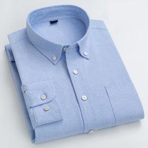 100% Pure Cotton Oxford 8XLStriped Plaid Shirt Business Easy To Take Care Pocket Casual Longsleeve Shirt for Men Button Up Shirt