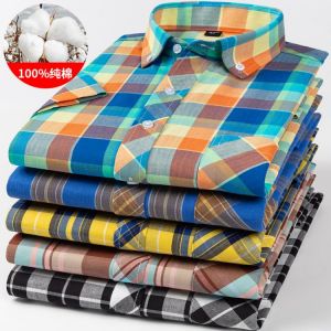 New  Shirts  Fashion Super Large Summer 100% Cotton Plaid Young Men Summer Short Sleeve Casual Shirts Plus Size S- 8XL