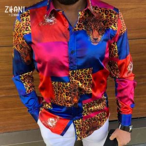 Fashion Business Button Up Shirt Men Black Long Sleeve Shirt Goth Brand Street Vacation Print Casual Shirts Male Luxury Camisa