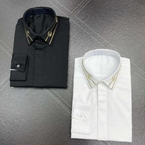Brand Gold Embroidery Shirt Men High quality Cotton Shirts For men Long Sleeve Slim Chemise homme Business Male dress Shirts