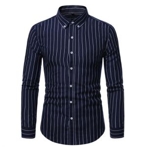 Men's Plus Size Striped Shirt Business Casual Long Sleeved Shirt Classic Striped Male Social Dress Shirts 4XL