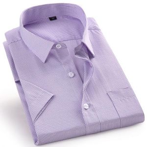 High Quality Short Sleeve Summer Mens Dress Casual Plaid Shirt Male Regular Fit Blue Purple 4XL 5XL 6XL 7XL 8XL Plus Size Shirts