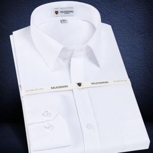 Men's Long Sleeve Standard-fit Solid Basic Dress Shirt Patch Single Pocket High-quality Formal Social White Work Office Shirt