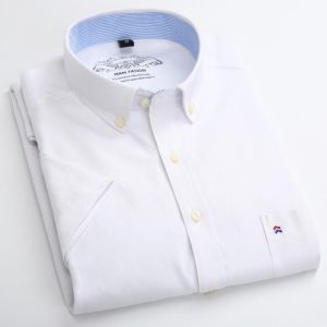 Summer Short Sleeve Men's  Solid Oxford Casual Shirt  Easy Care plain leisure Comfortable regular Fit dress shirts