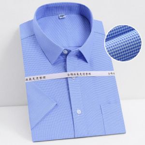 Summer  S~ 8XL men's Dress Shirts Iron-Free easy Care Short Sleeve Regular Fit Pocket Mens formal Shirts for Work