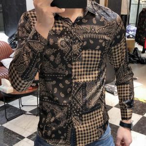 Paisley Designer Shirt Smoking Masculino Dress Shirts 2021 Spring New Fashion Black Gold Baroque Flower Men's Long Sleeve Shi