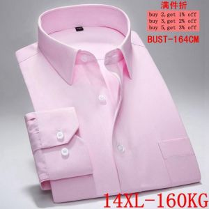 Men's Large size 10XL 11XL 12XL 13XL14XL Long Sleeve Twill Lapel Business Casual Office 12 Color Wedding Shirt 6XL 7XL 8XL 9X