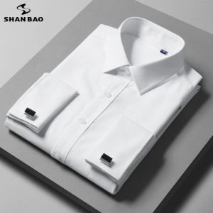 SHAN BAO Luxury high-quality bamboo fiber men's party shirt 2021 french classic brand cuff business gentleman casual shirt Wh