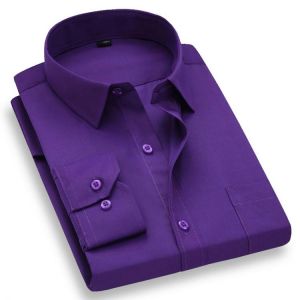 New 2021 Men Dress Shirt Fashion Twill Solid Business Clothing Formal Long Sleeve with Chest Pocket Male Social Casual Shirt