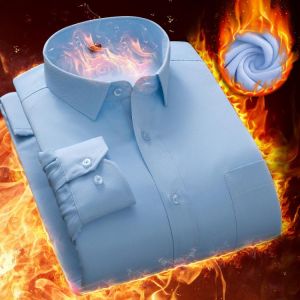 Warm Winter Shirts Men Free Shipping Plus Velvet Shirt Man  Business Dress Camisas Korean Slim Solid Color Big Size 8XL 7XL 6XL