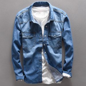Men's Retro Thin Long-sleeved Denim Shirt 2021 Four Seasons New Business Casual Fashion Cowboy Shirt Jacket Male Brand Clothe