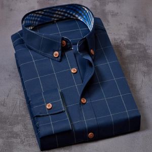 2021 Men's Plaid Cotton Dress Shirts Male High Quality Long Sleeve Slim Fit Business Casual Shirt Plus Size 6XL