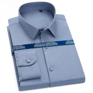 Fashion Men's Autumn Casual Solid Long Sleeve Top Blouse Shirts Regular-fit Pocketless Work Office Business Classic Dress Shi