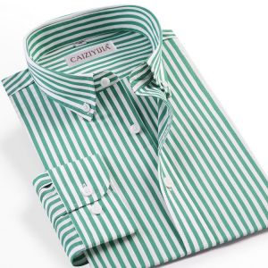 Men's Long Sleeve Standard-fit Pinpoint Striped Dress Shirt Pocket-less Design Casual Button Down Easy-care Cotton Shirts