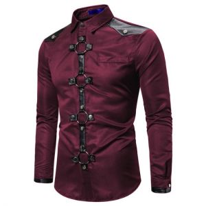 Camisa Manga Longa Masculina Dress Shirt Men Dark Master European Men's Gothic Rivet Long Sleeve Shirt Ropa De Hombre 2020