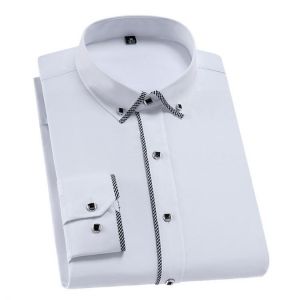 Men Fashion Shirts 2020 Long Sleeve Patchwork White Smart Casual Workwear Regular Fit Male Formal Office Dress Shirts  Camisas