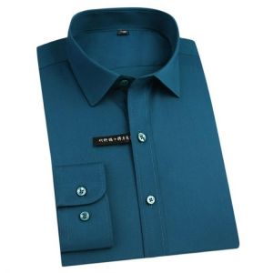 Plus size 5xl solid Elastic stretch bamboo fiber soft comfortable long sleeve easy care formal mens dress shirts male tops