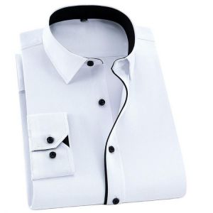 Twill White Mens Dress Shirts Long Sleeve Slim Fit Business Men Formal Shirt Casual Solid without Front Pocket Man's Clothing