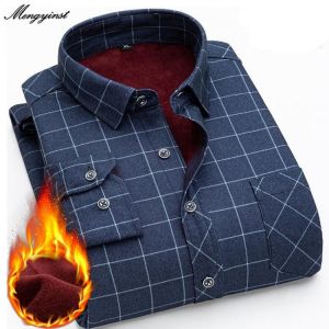 Plus Size 6XL 7XL 8XL Winter Thicken Warm Plaid Long Sleeve Dress Shirts 2021 Men's Business Casual Turn-down Oversized Shirt