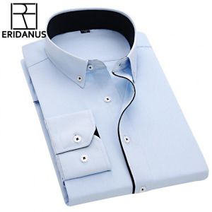 Men Dress Shirts 2016 New Arrival Male Fashion Designer Long Sleeve Slim Fit High Quality Solid Formal Business Shirt 4XL M005