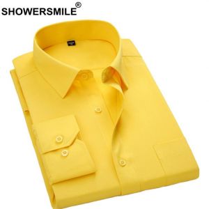 SHOWERSMILE Men Dress Shirt Long Sleeve Formal Shirt Yellow Spring Autumn Business Big Size 4xl Male Social Shirt Brand Clothing