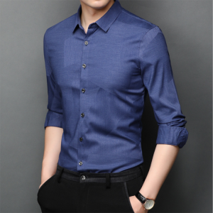 New Plain Men Shirts Fashion Formal Business Long Sleeve Interview Slim Fit Male Office Clothes