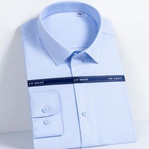 Men's 100% Cotton Non-iron Long Sleeve Solid Office Dress Shirt Pocket-less Design Standard-fit Formal Business Classic Shirt