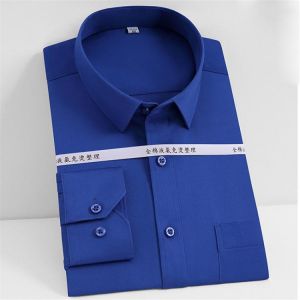 Non-Iron Cotton Men Dress Shirts Solid 8XL Plus Size Social Formal Shirt Mens Anti Wrinkle Long Sleeve Regular Fit Striped New