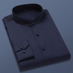 BROWON Brand Autumn Long Sleeve Formal Men Shirt 100% Cotton Shirt Stand Collar Slim Fit Business Work Shirt Men Oversized 5XL