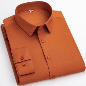 S~6XL Top Quality No Trace Mens Dress Shirt Long Sleeve No Ironing Business Formal Pocket-less Regular Fit Office Camisa Social