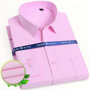 Plus Size 8XL 7XL 6XL 5XL Men's Dress Shirt Solid Long Sleeve Casual Camisa Social Pink Brand Slim Fit Formal Party Wedding T