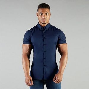 Men's Shirt Summer Business Shirt Short Sleeve Turn-down Collar Tuxedo Shirt Fashion Super Slim Fit Male Social Dress Shirt